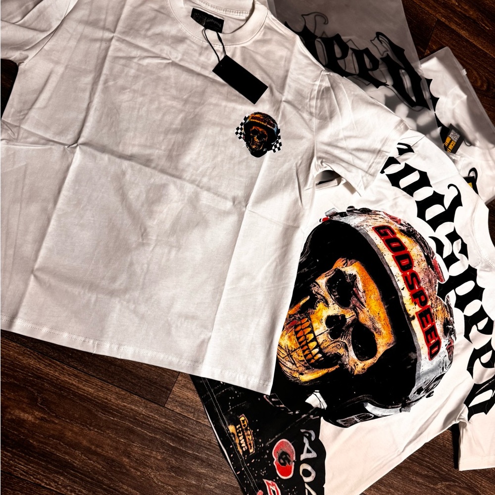White Graphic Tee with Skull Design